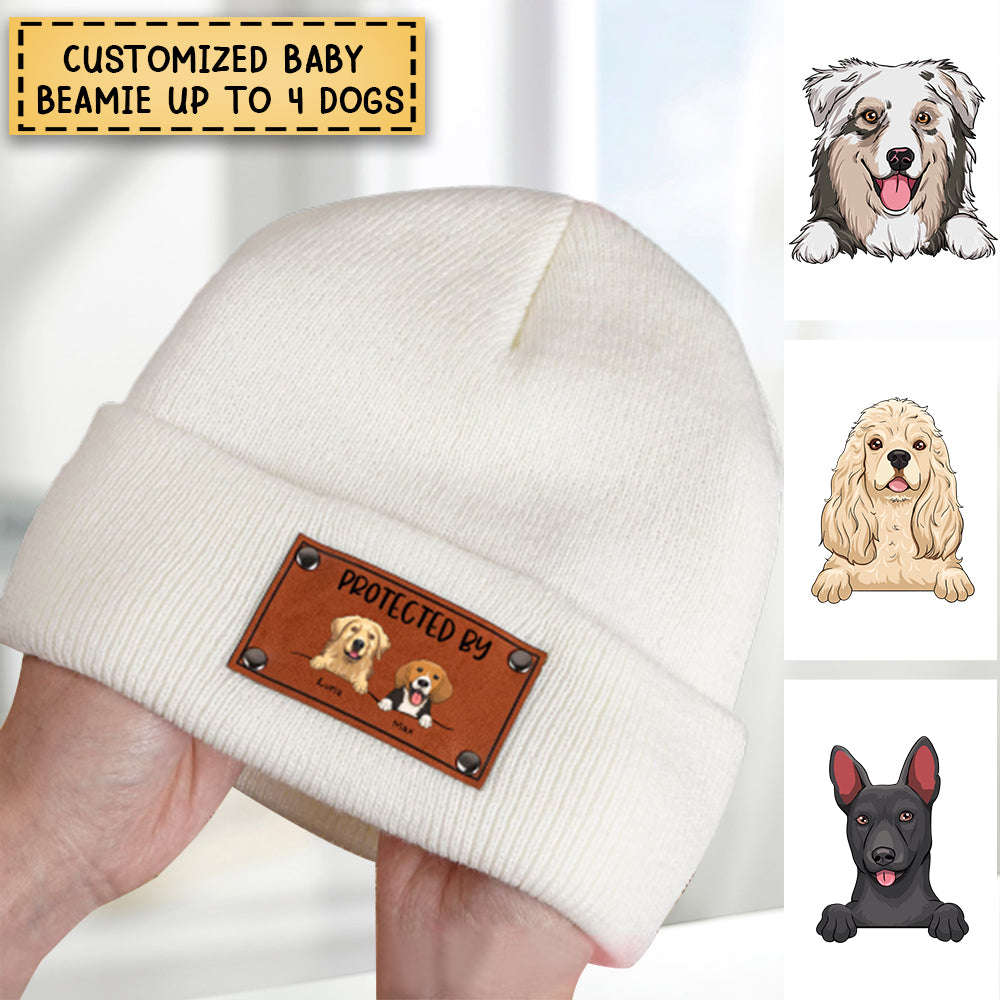 Custom Baby Beanie - Protected By Dogs - Cute Baby Shower Gift