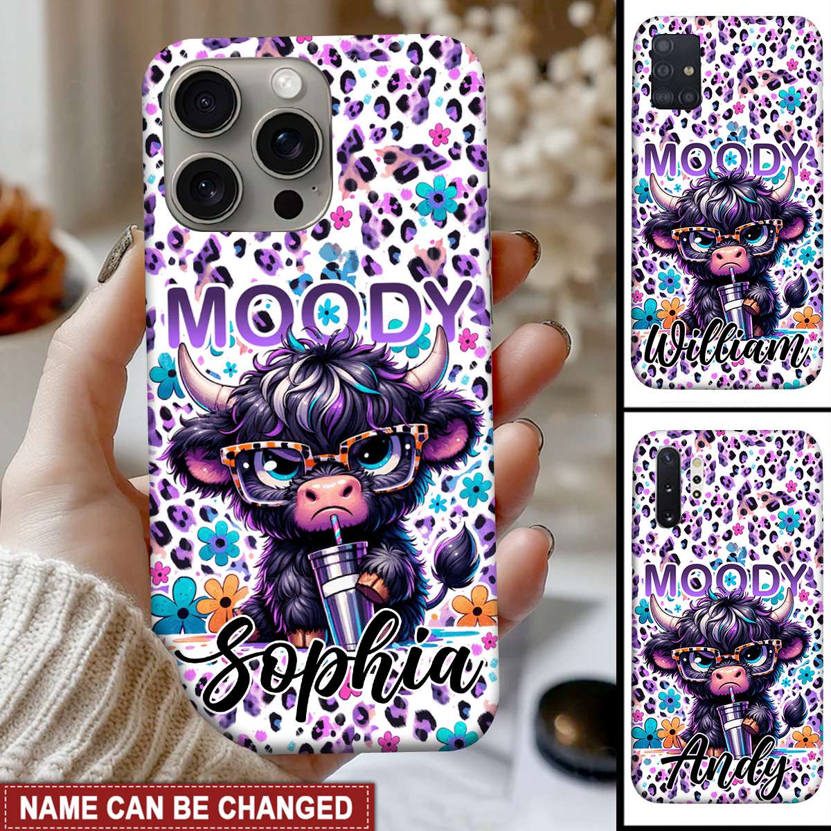 Moody Cow - Enter Name Personalized Phone Case