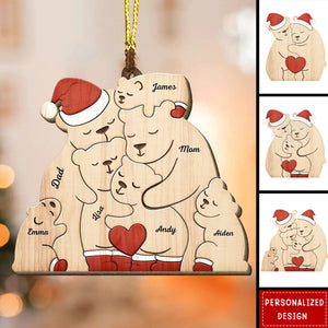 Christmas Bear Family - Personalized Shaped Wooden Ornament