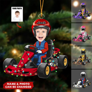 Racing Car Kid Custom Face - Personalized Acrylic Photo Ornament