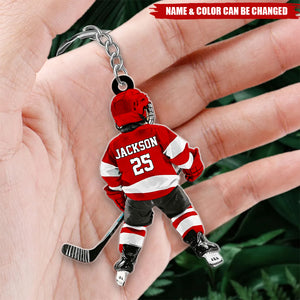 Personalized Kid Hockey Player Acrylic Keychain