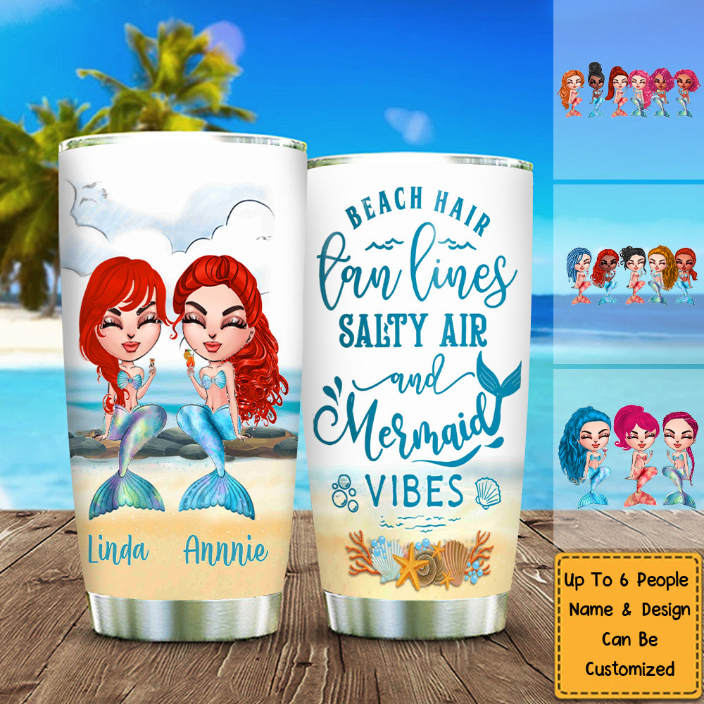 Beach Hair Salty Air Summer Personalized Mermaid Tumbler, Best Friend Bestie Gift