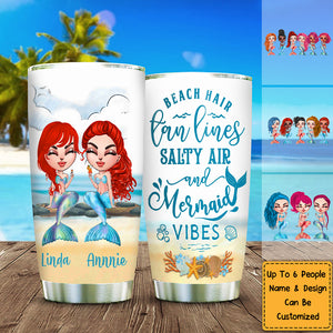 Beach Hair Salty Air Summer Personalized Mermaid Tumbler, Best Friend Bestie Gift