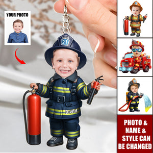 Funny Firefighter Kid Personalized Christmas Acrylic Keychain