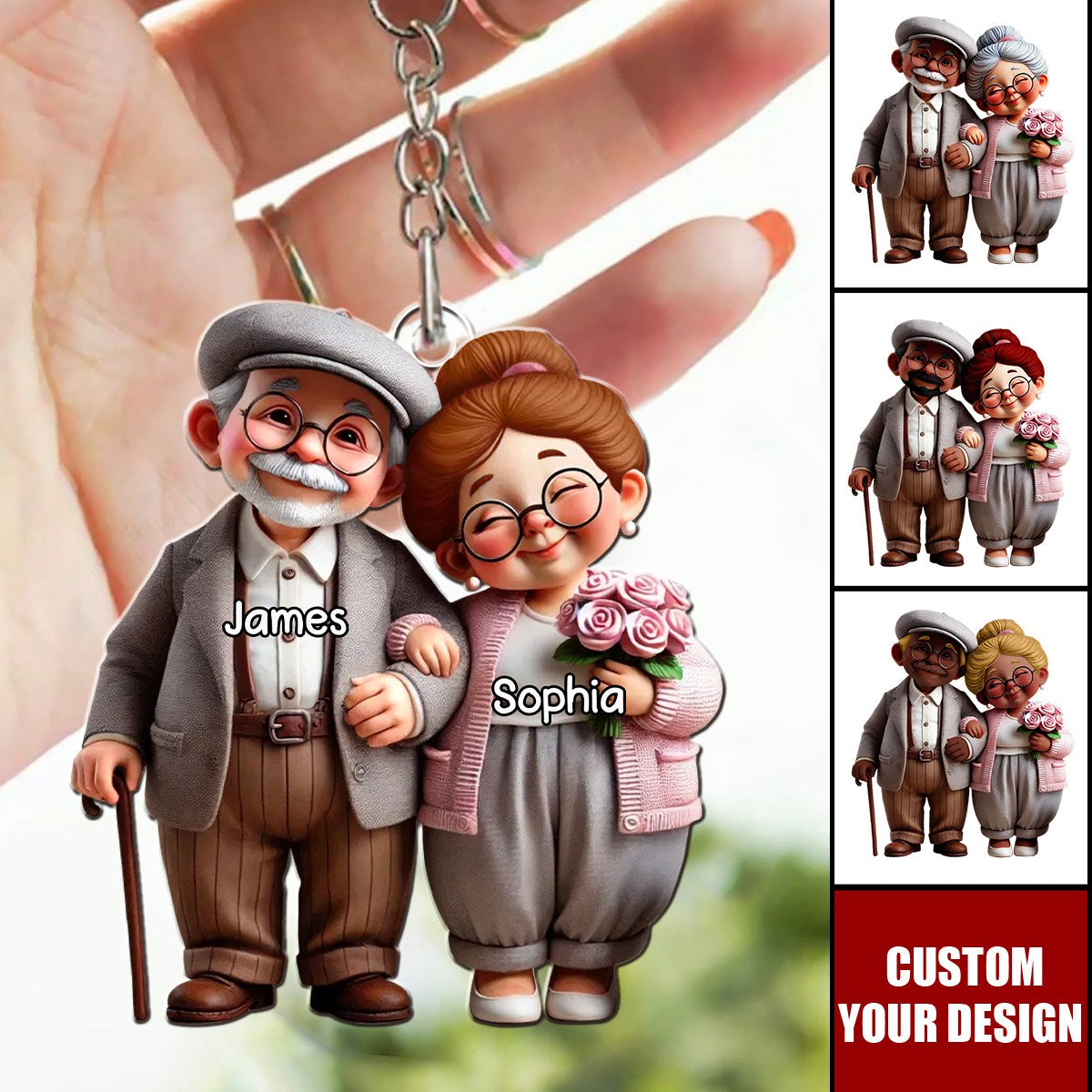 Old Cartoon Couple Holding Hand Personalized Acrylic Keychain -  Gift For Couple