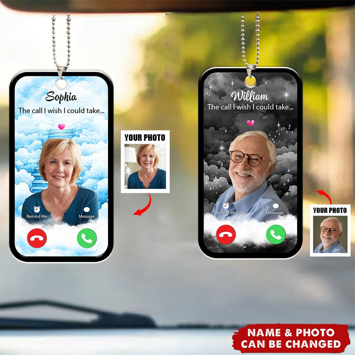 The Call I Wish Memorial Sympathy Gift - Photo Inserted Different On 2 Sides Personalized Car Ornament