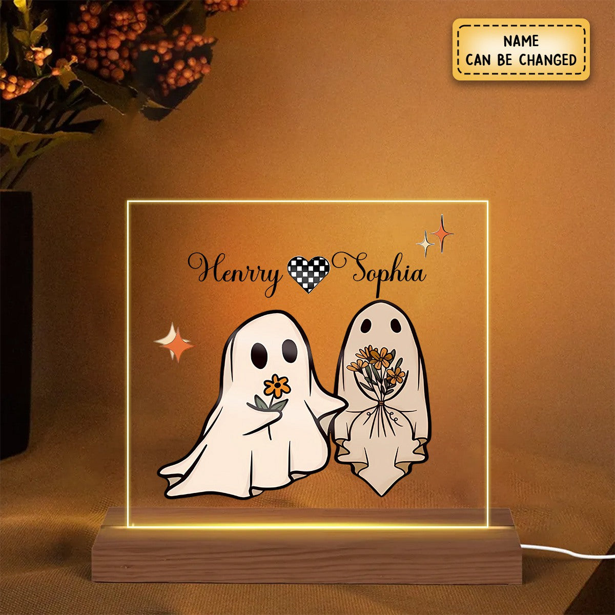 Forever My Boo Retro Halloween Couple Personalized LED Acrylic Plaque With Stand