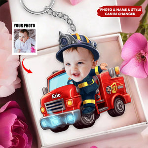 Funny Firefighter Kid Personalized Christmas Acrylic Keychain