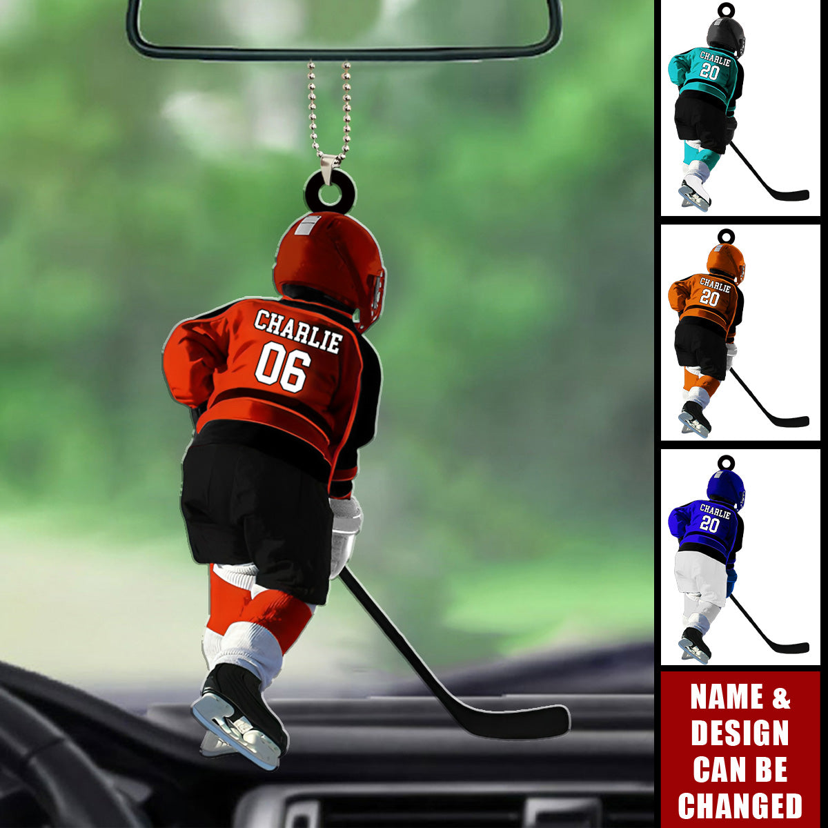 Personalized Kid Hockey Player Car Ornament - Hockey Keepsake, Hockey Uniform Car Ornament