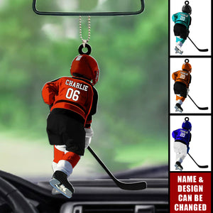 Personalized Kid Hockey Player Car Ornament - Hockey Keepsake, Hockey Uniform Car Ornament