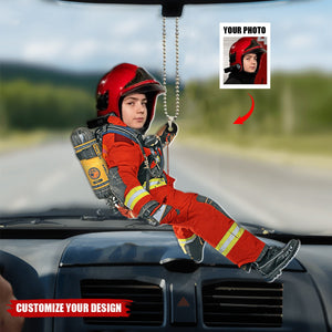 Firefighter Hanging - Personalized Acrylic Car Ornament, Gift for Firefighter