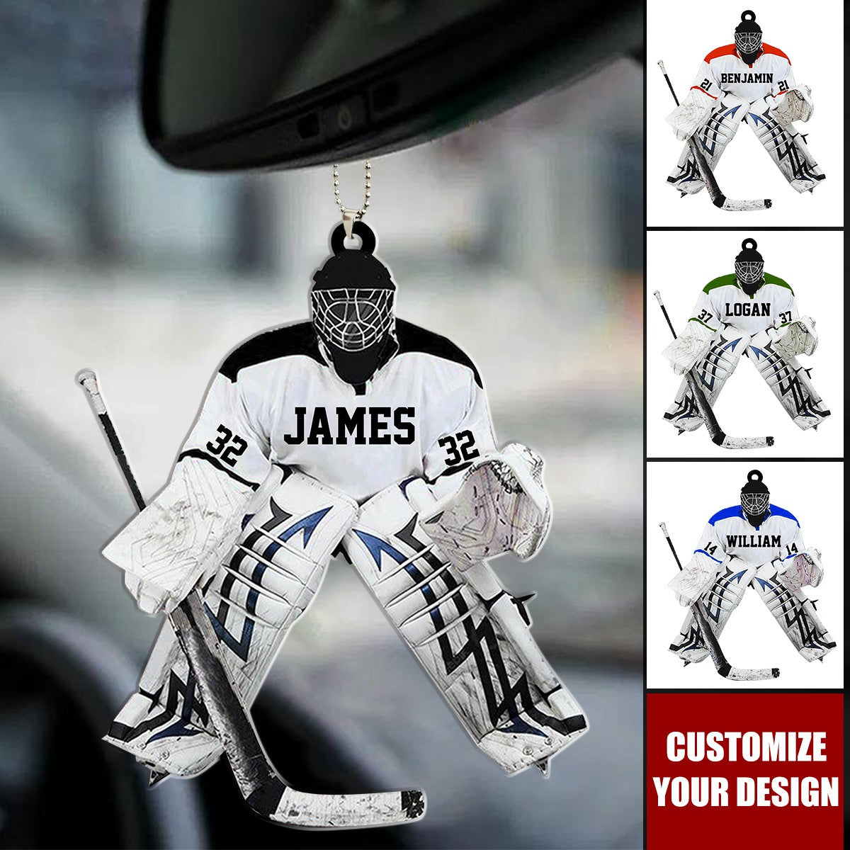 Hockey Goalie - Personalized Acrylic Car Ornament, Gift for Hockey Players