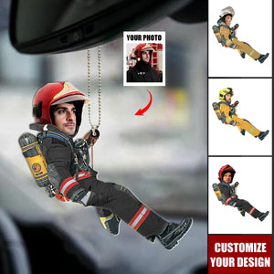 Firefighter Hanging - Personalized Acrylic Car Ornament, Gift for Firefighter