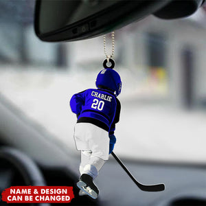 Personalized Kid Hockey Player Car Ornament - Hockey Keepsake, Hockey Uniform Car Ornament