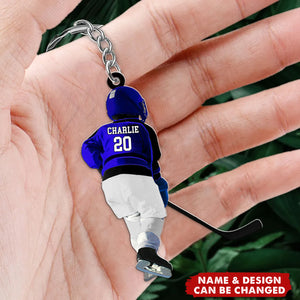 Personalized Kid Hockey Player Keychain - Hockey Keepsake, Hockey Uniform Keychain