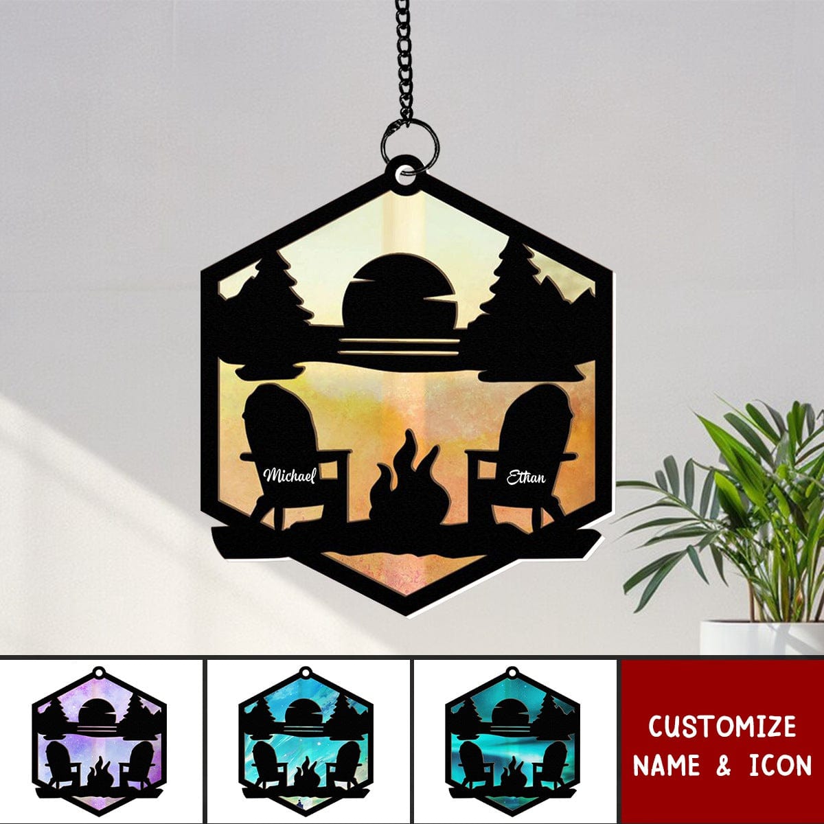 Mountain Camping - Personalized Window Hanging Suncatcher Ornament