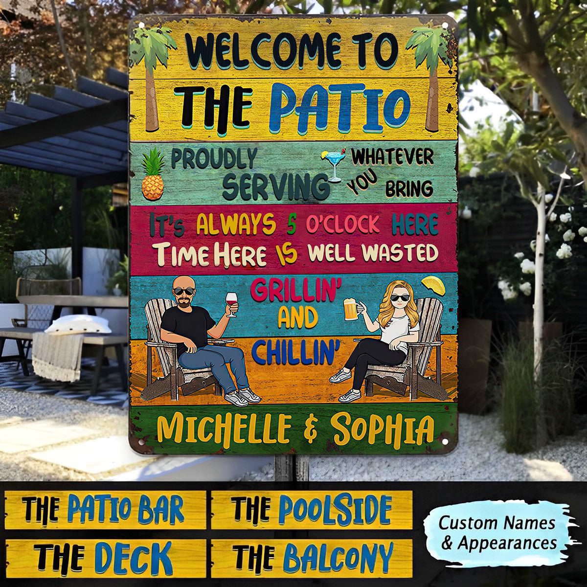 Patio Welcome Grilling Proudly Serving Whatever You Bring - Personalized Classic Metal Sign