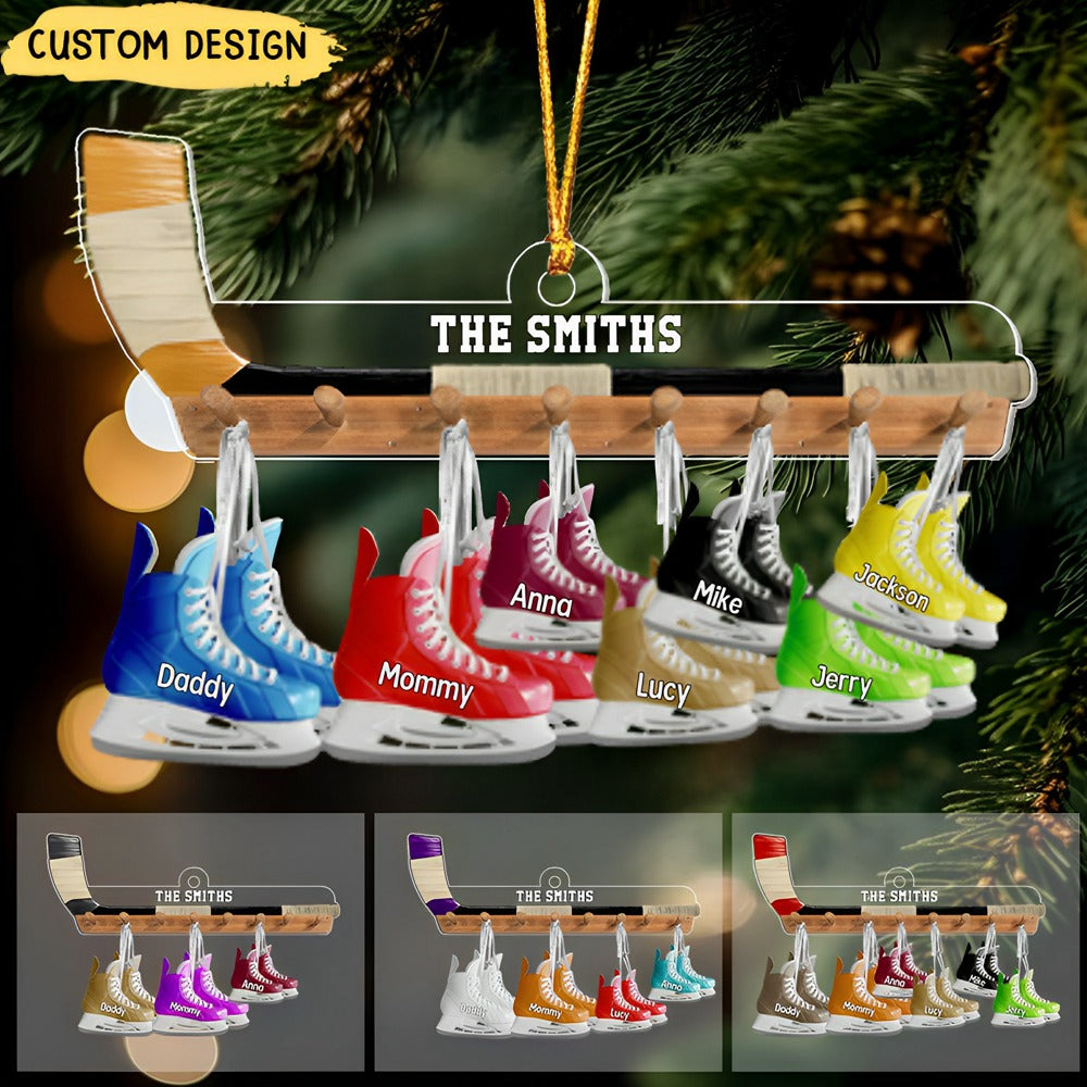 Family Ice Hockey Skates With Kids Personalized Christmas Ornament