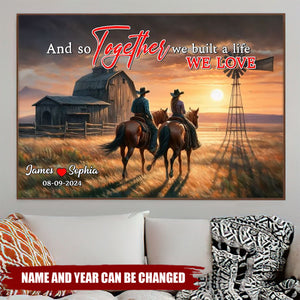 Personalized Gifts For Couple Canvas, Cowboy Couple Riding Horse On Sunset Prairie