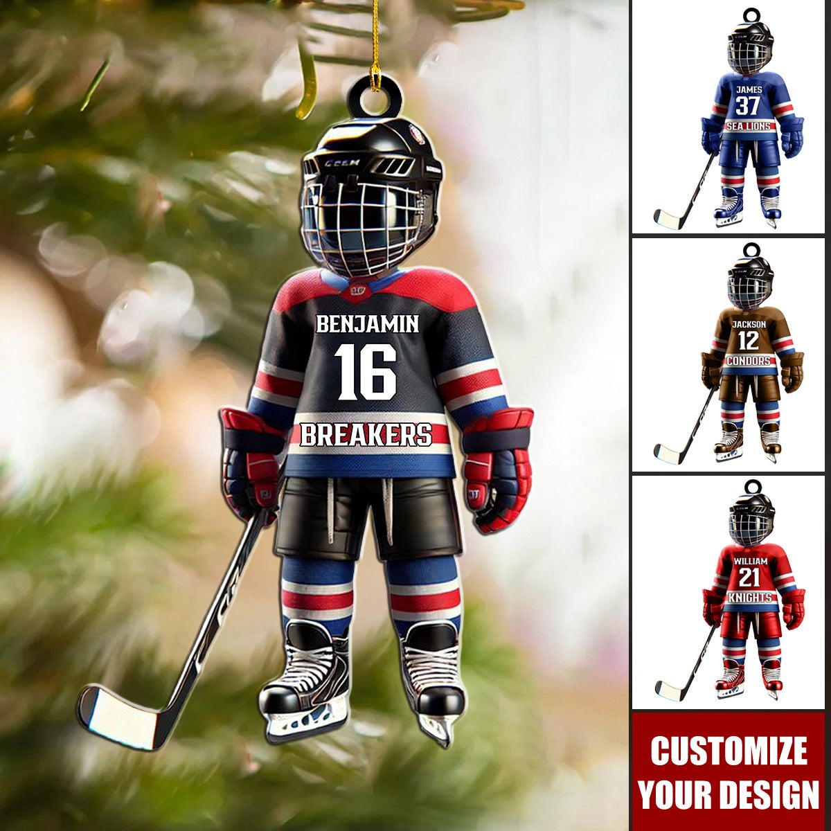 Hockey Player - Personalized Acrylic Christmas Ornament