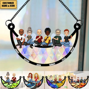 Best Friends Sitting On The Moon - Personalized Window Hanging Suncatcher Ornament