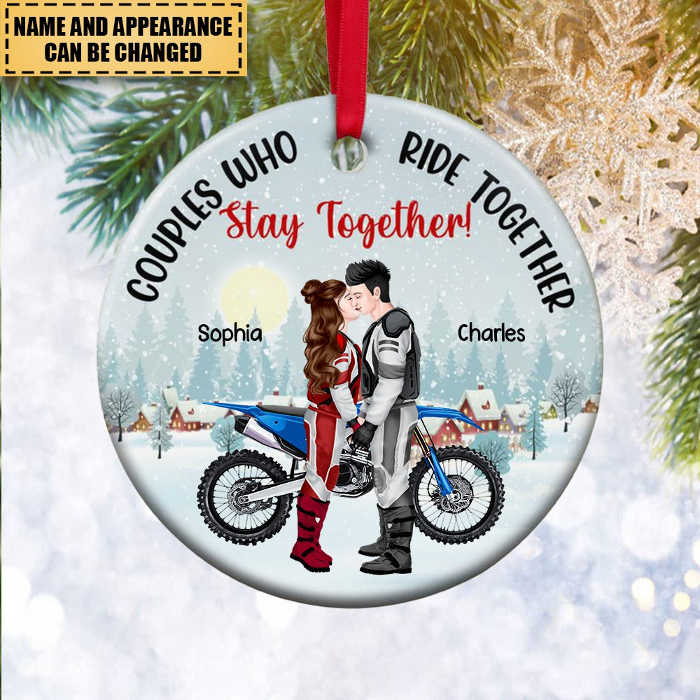 Ride Together - Stay Together, Personalized Motorcross Couple Ceramic  Ornament