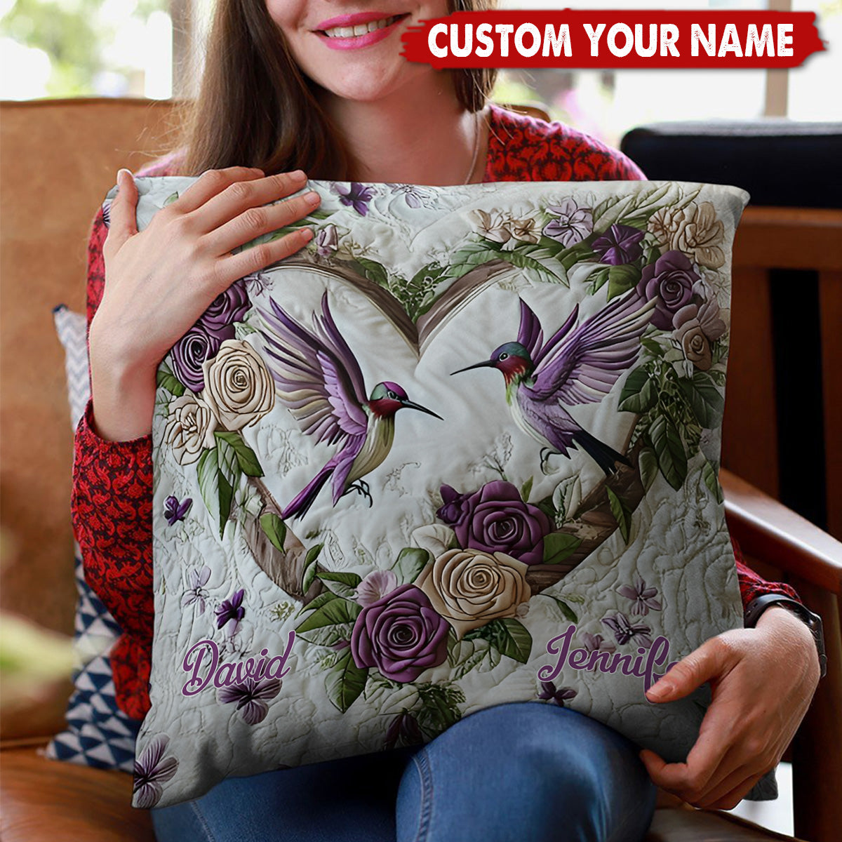 Personalized Loving Heart Hummingbird Pillow – Gift For Bird Lovers