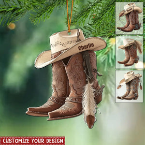 Boots And Hat Cowboy Cowgirl Personalized Christmas Ornament