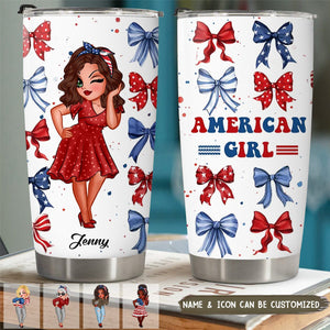 American Girl Nation Flag Bow Personalized Tumbler Cup