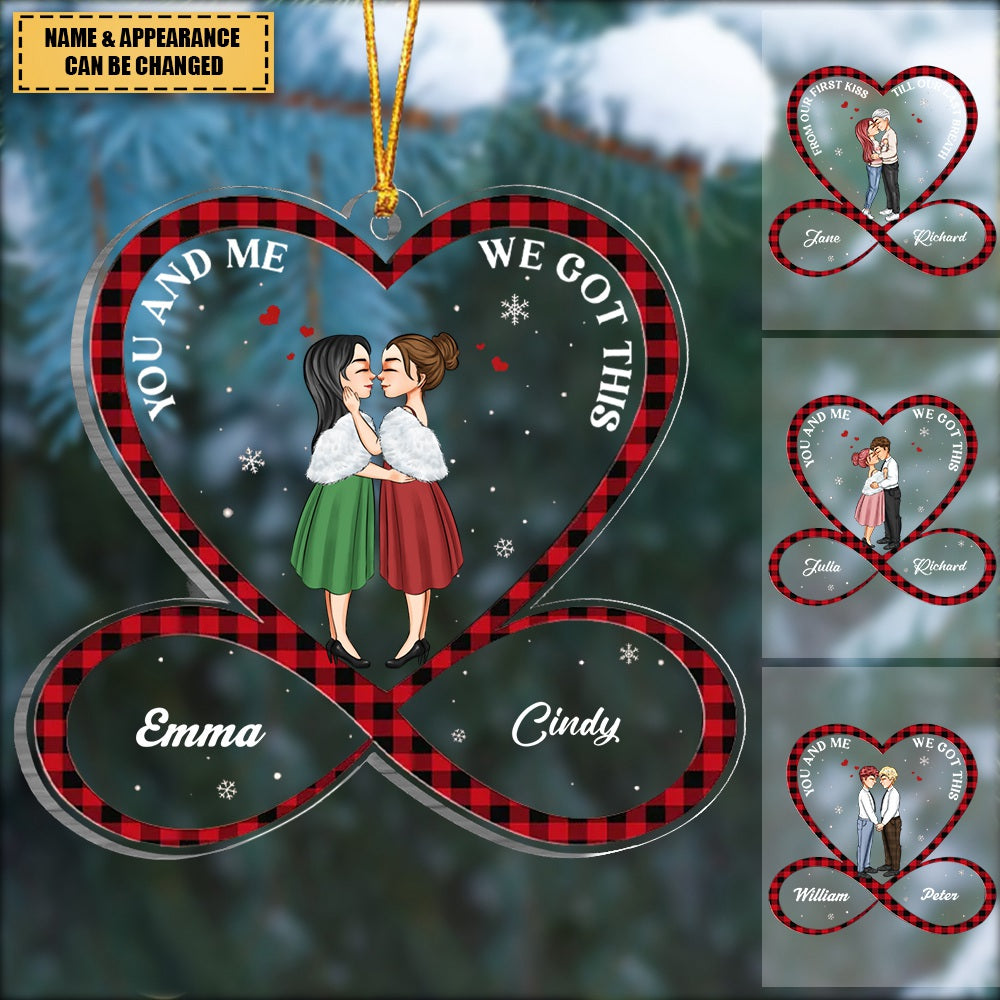 Hugging and Kissing Couples With Infinite Heart - Personalized Acrylic Ornament