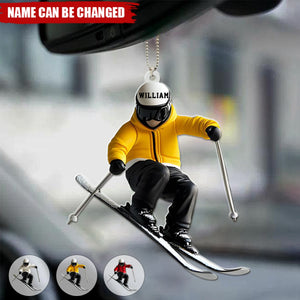 Skiing Fun Personalized Name Shaped Car Ornament - Gift Idea For Skiing Lovers