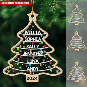 Custom Family Names Christmas Tree - Personalized Wood And Acrylic Ornament