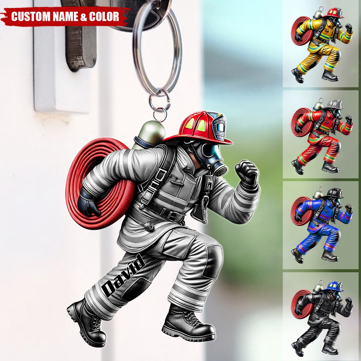 Firefighter Hero Personalized Acrylic Keychain, Christmas Gift For Firefighter