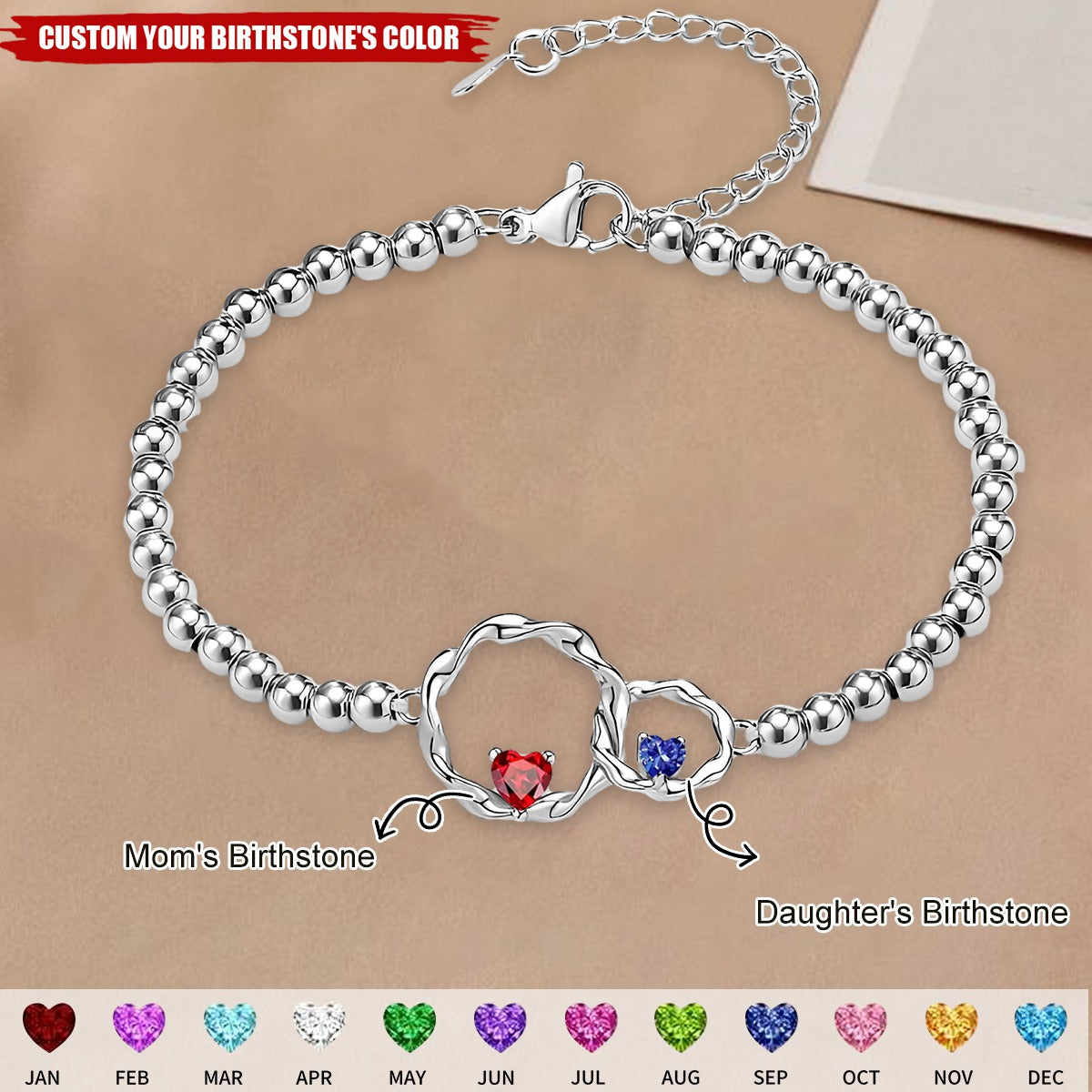 Mothers & Daughters Custom Birthstone Interlocking Beaded Bracelet