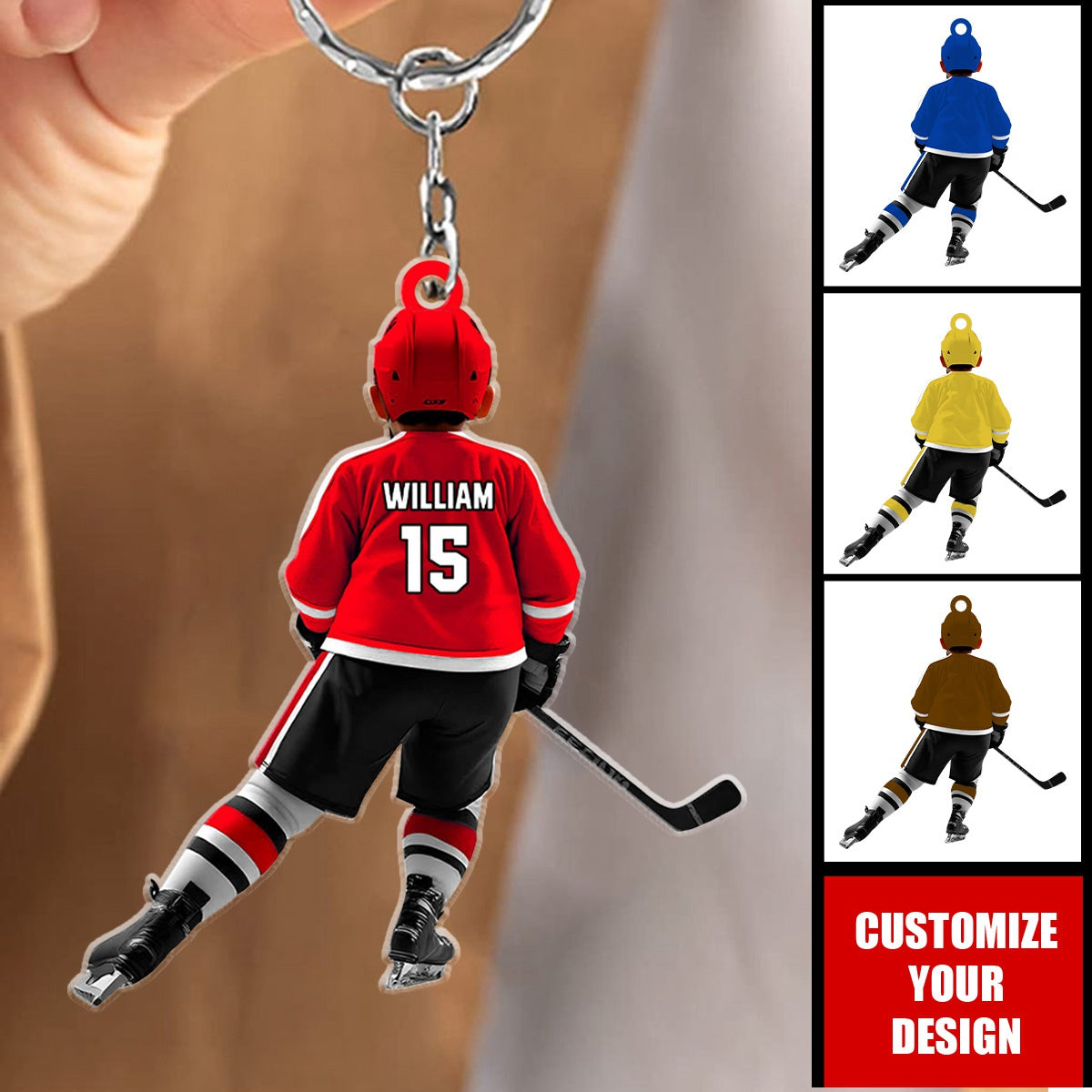 Personalized Kid Hockey Player Keychain, Hockey Uniform Keychain