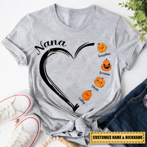 Grandma Mom Halloween Heart With Cute Pumpkins Kids Personalized T-shirt