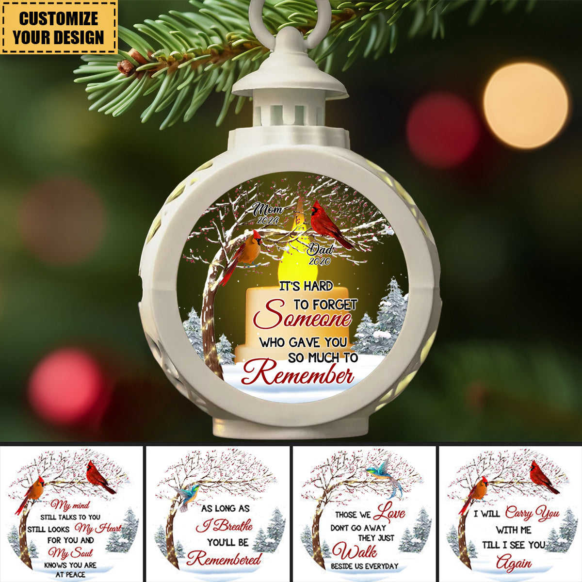 Memorial Cardinal Gift, Hard To Forget Someone Personalized Candlelight Lantern Ornament