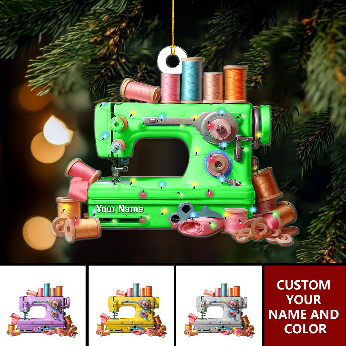 Personalized Sewing Christmas Ornament, Custom Name Sewing Acrylic Ornament, Sewing Machine Ornament Gifts For Sewing Lover