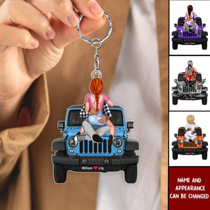 Couple Sitting Hugging Back View Personalized Off-road Keychain