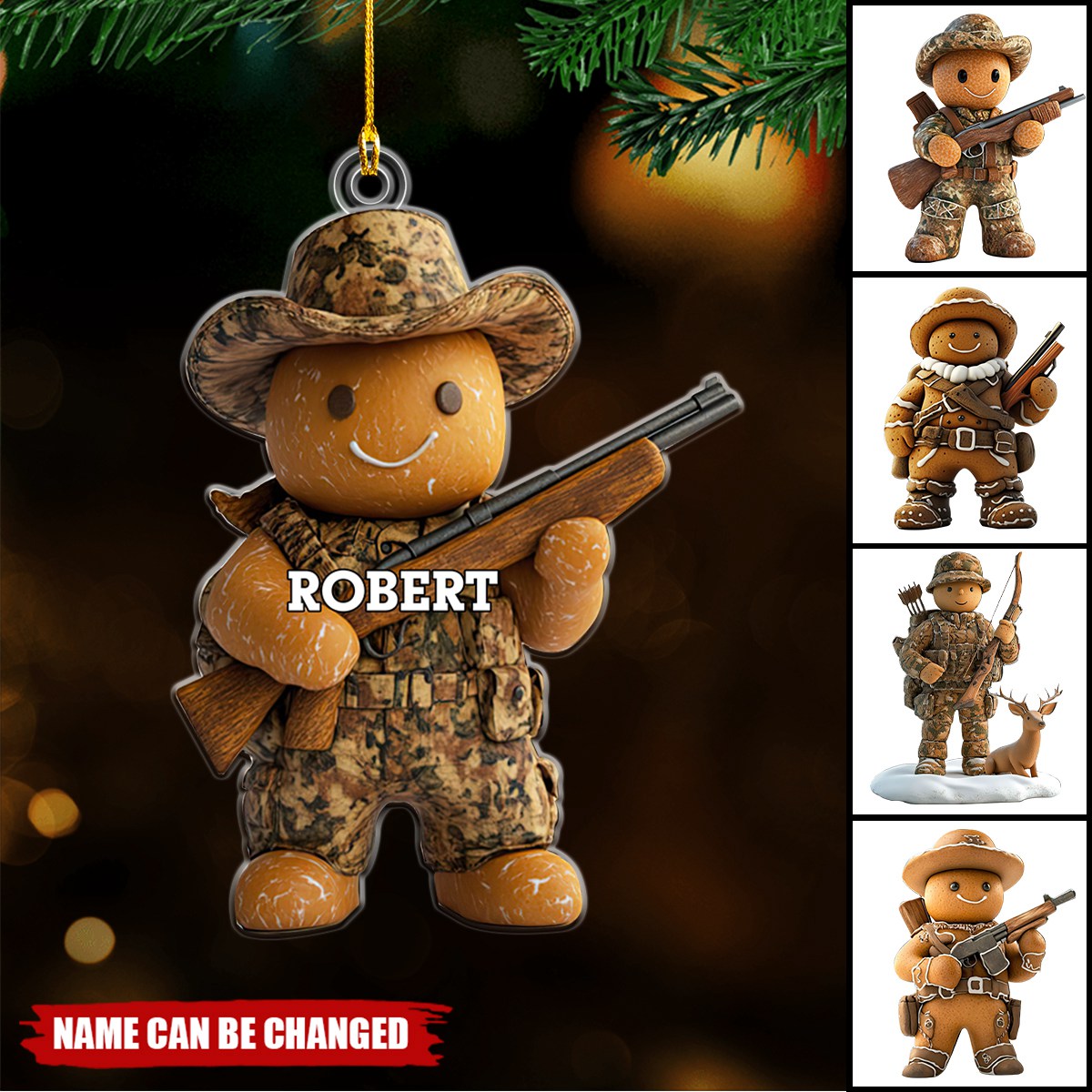 Gingerbread Hunter Personalized Acrylic Ornament - Gift For Hunting Lovers