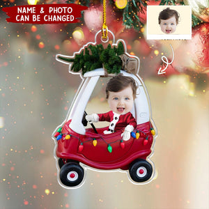 Custom Baby Kid In Car - Personalized Photo Ornament