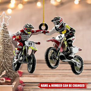 Personalized Couple Motocross Christmas Shaped Ornaments - Gift For Biker Lovers