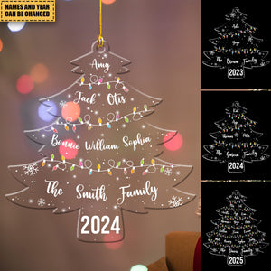 Christmas Tree Custom Family Names And Led Lights - Personalized Acrylic Ornament