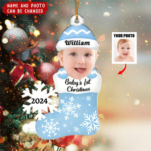 Custom Photo Baby's 1st Christmas - Personalized Cutout Acrylic Ornament