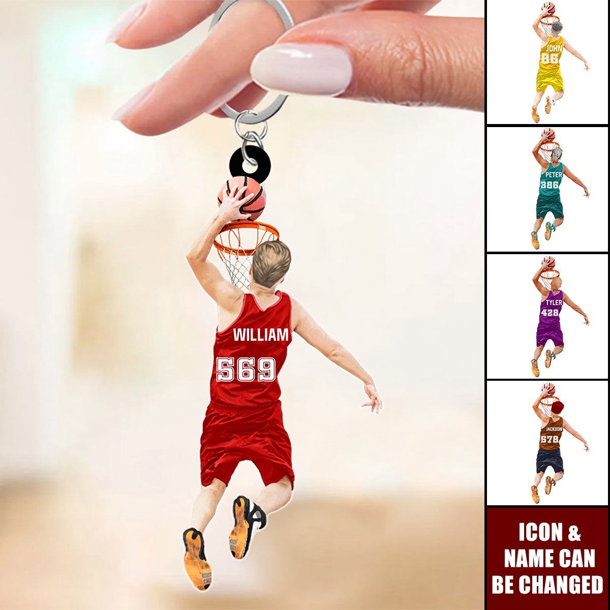 Basketball Player Jumping Dunking Personalized Acrylic Keychain - Christmas Gifts For Basketball Lovers