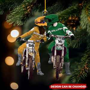 Personalized Motocross Couples Christmas Ornament, Motocross Lovers Acrylic Ornament