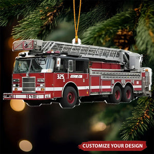 Personalized Firefighter Truck Acrylic Ornament For Fireman