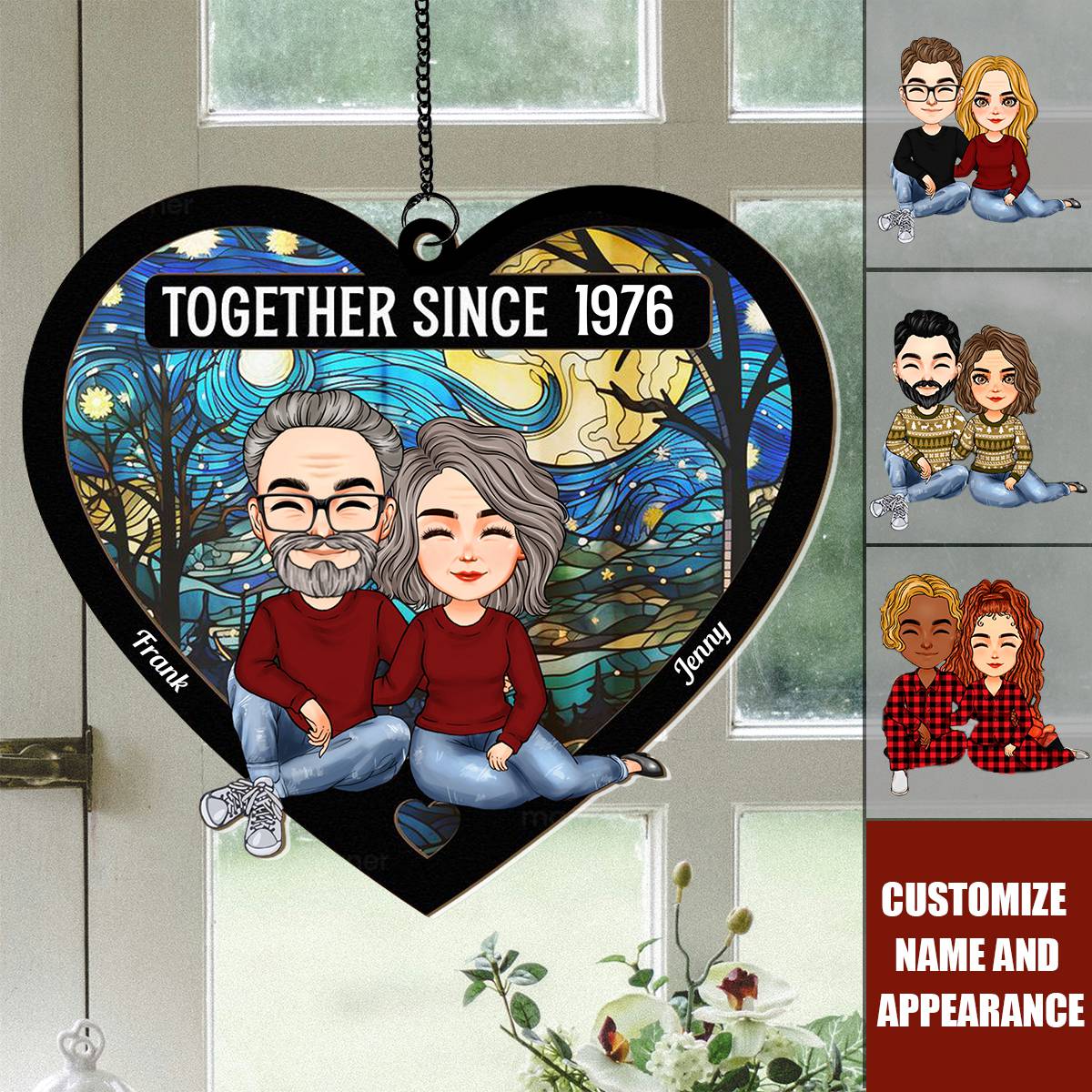 Couple Heart Together Since - Personalized Window Hanging Suncatcher Ornament