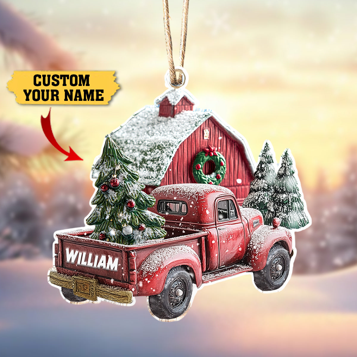 Personalized Acrylic Ornament Vintage Red Truck Christmas