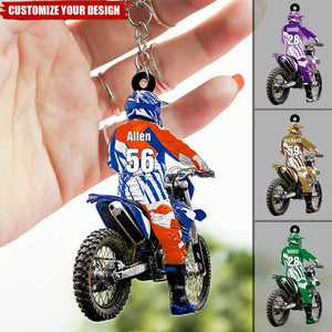 Motocross Racer Backview Personalized Keychain, Gift For Motocross Lovers